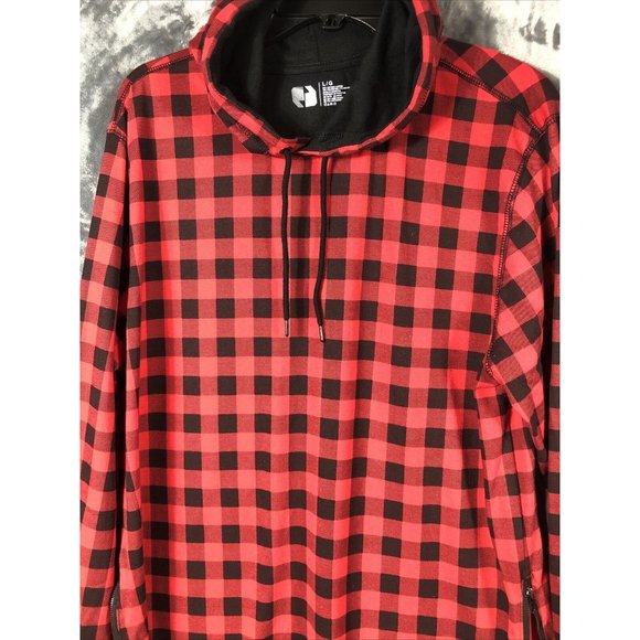 Red & Black Plaid Hoodie Men’s Large Long Sleeve With Side Zippers - Picture 7 of 16
